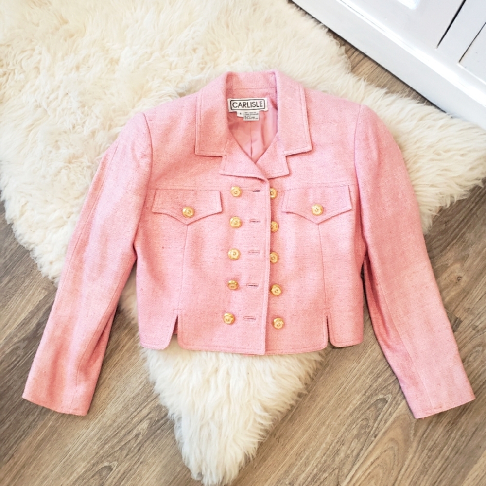 Vintage Pink Tweed Cropped Jacket by Carlisle